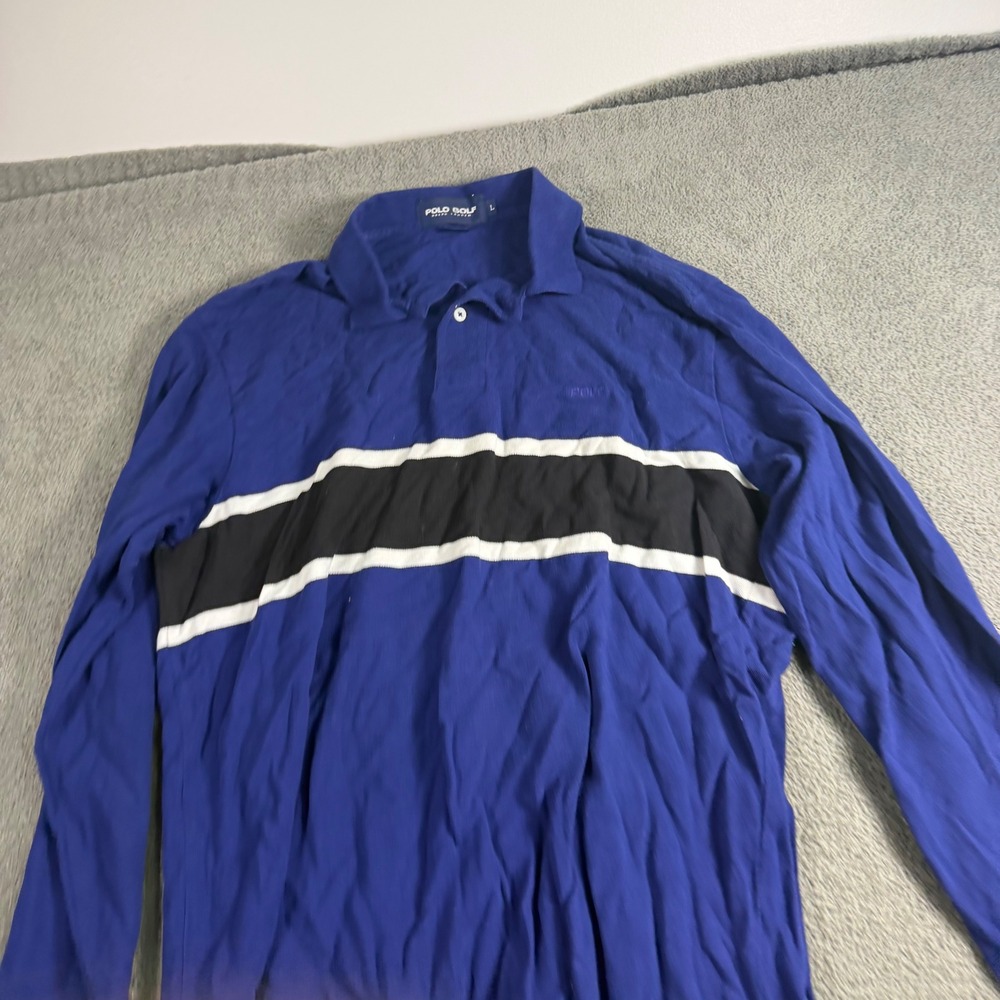 Polo Golf Ralph Lauren Mens Blue Striped Long Sleeve Polo Shirt Large